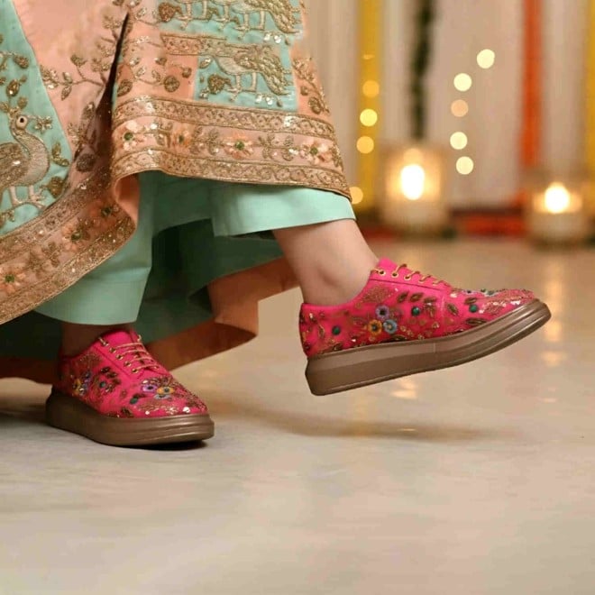Mochi Women Pink Ethnic Sneakers