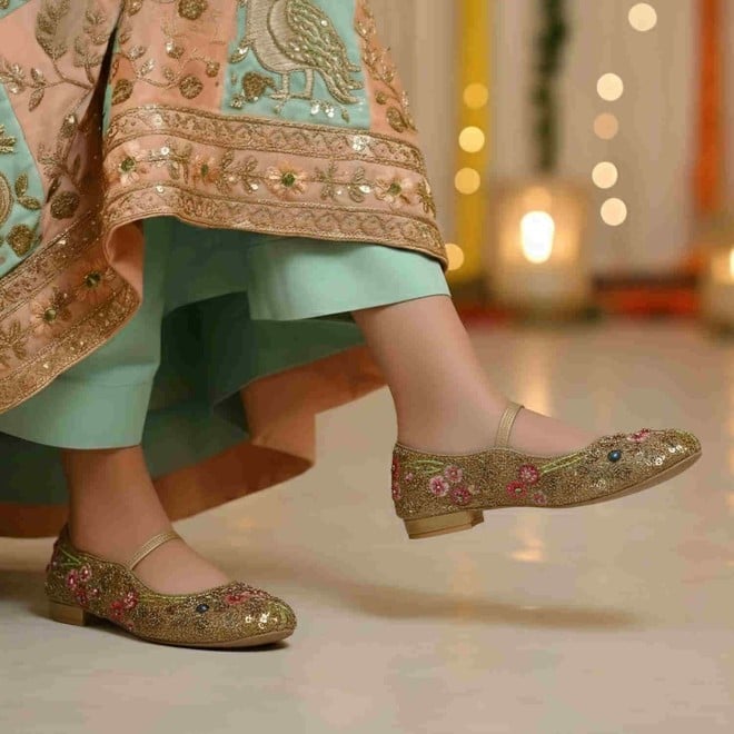 Mochi Women Antic-gold Ethnic Ballerinas