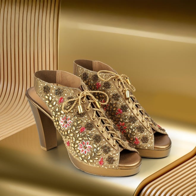 Haute Diva Women Antic-gold Party Sandals