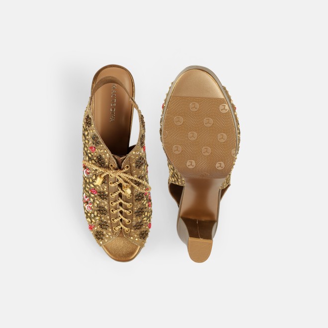 Haute Diva Women Antic-gold Party Sandals (SKU: 54-226-28-36)