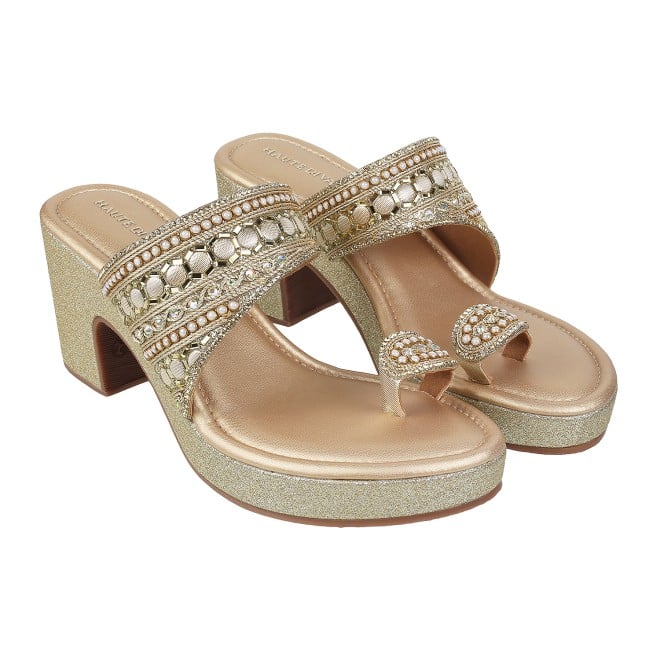 Haute Diva Women Gold Ethnic Sandals