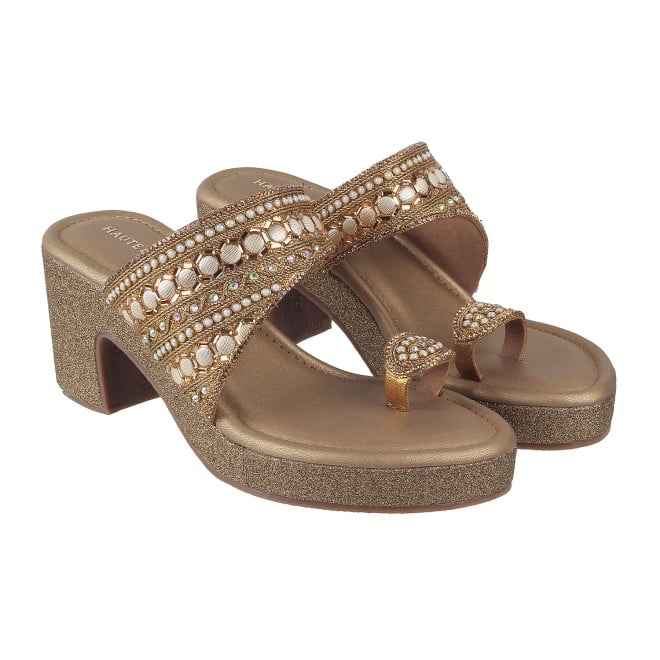 Haute Diva Women Antique-Gold Ethnic Sandals