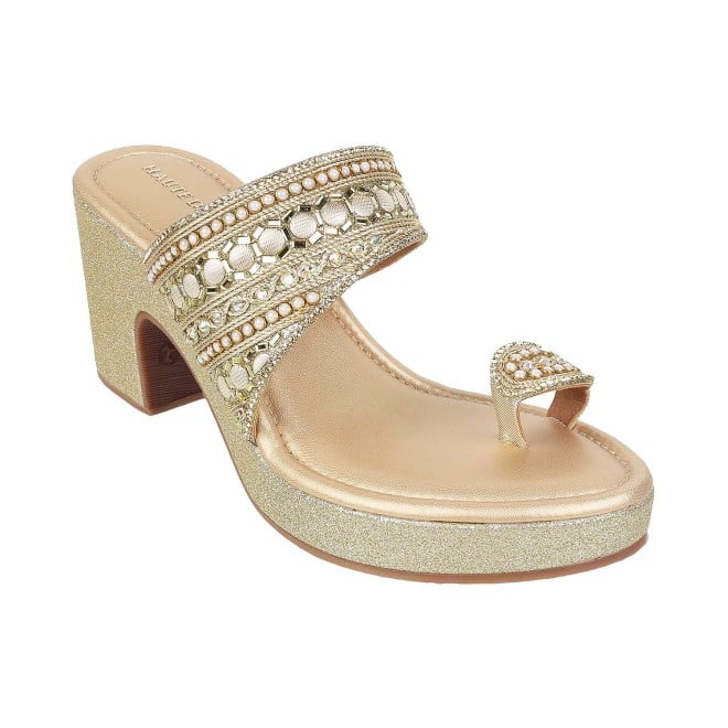 Haute Diva Women Gold Ethnic Sandals