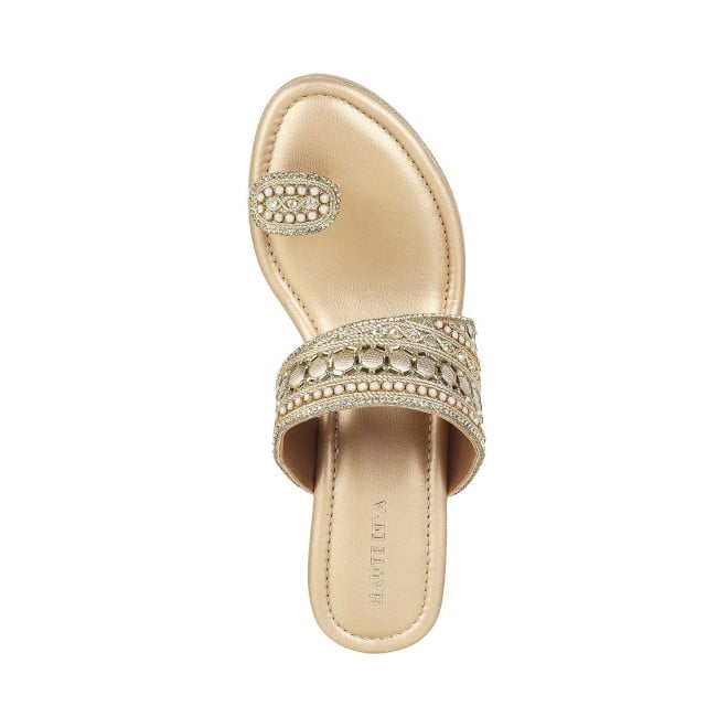 Haute Diva Women Gold Ethnic Sandals (SKU: 54-42-15-36)