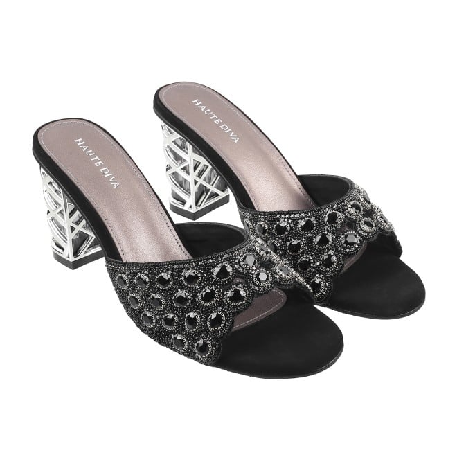 Haute Diva Women Black Party Slip Ons