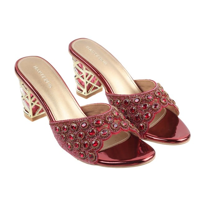 Haute Diva Women Maroon Party Slip Ons