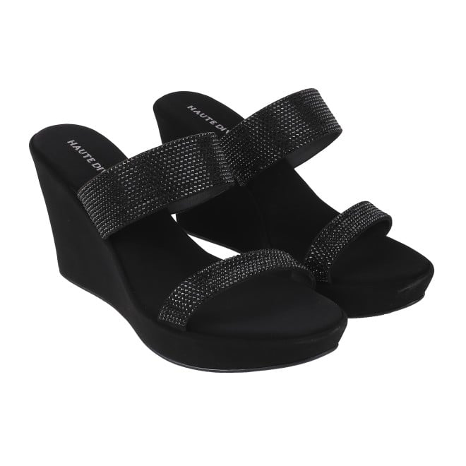 Haute Diva Women Black Party Sandals