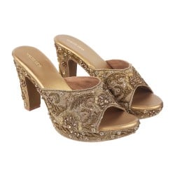 Women Antique-Gold Wedding Slip Ons