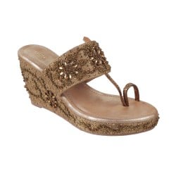 Buy Mochi Women Antique-Gold Ethnic Sandals Online