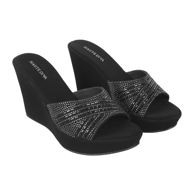 Haute Diva Women Black Party Sandals