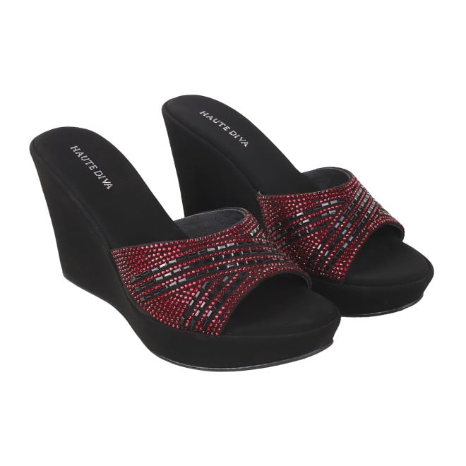 Haute Diva Women Black-Red Party Sandals