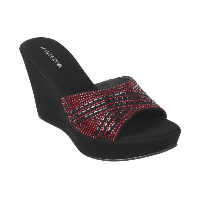 Haute Diva Women Black-Red Party Sandals