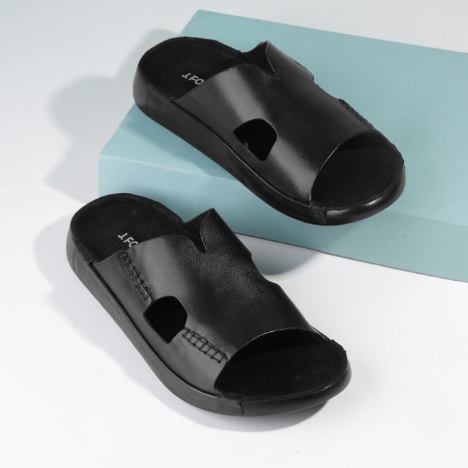 J.Fontini Men Black Casual Slippers
