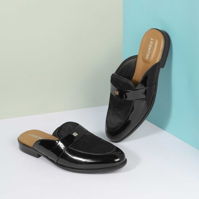 J.Fontini Men Black Ethnic Slip Ons