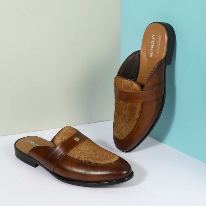 J.Fontini Men Tan Ethnic Slip Ons