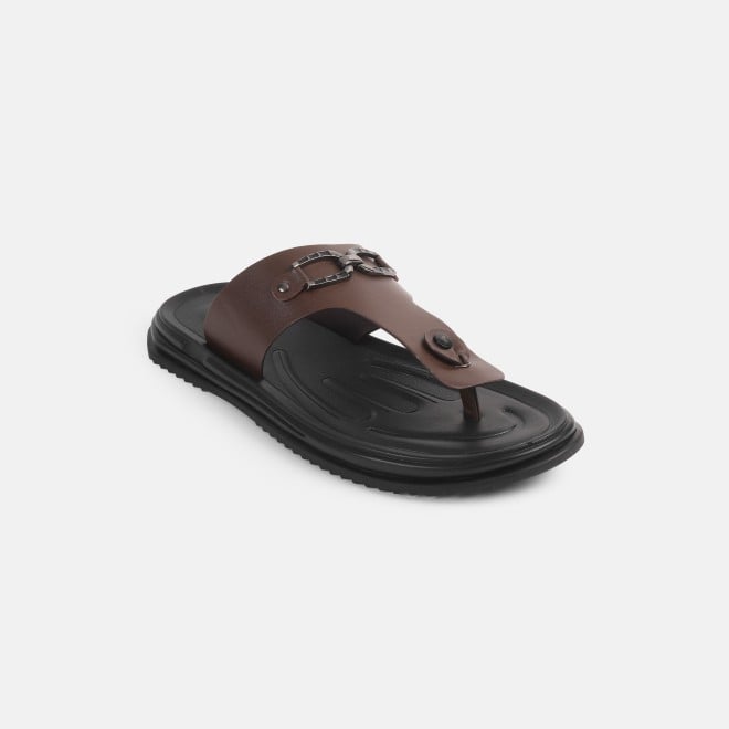 Mochi Men Brown Casual Slippers