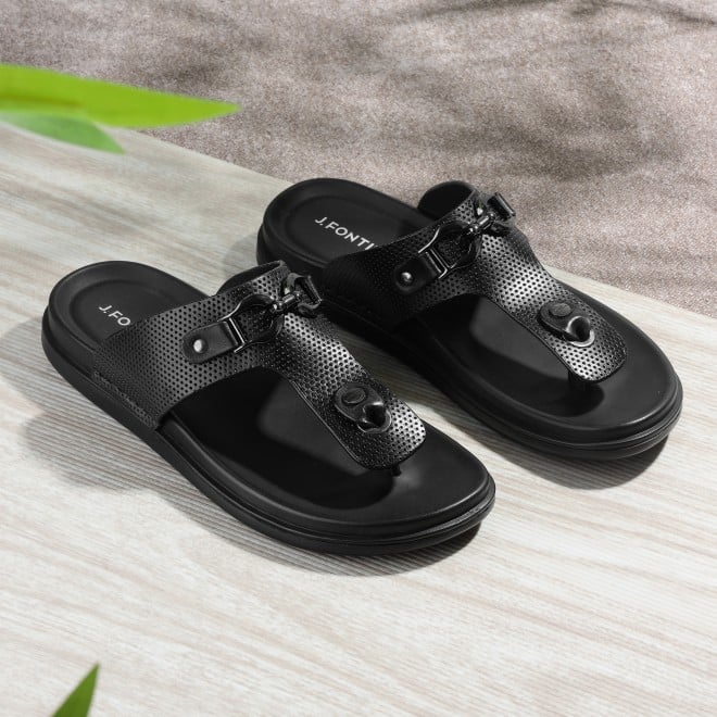 J.Fontini Men Black Casual Slippers