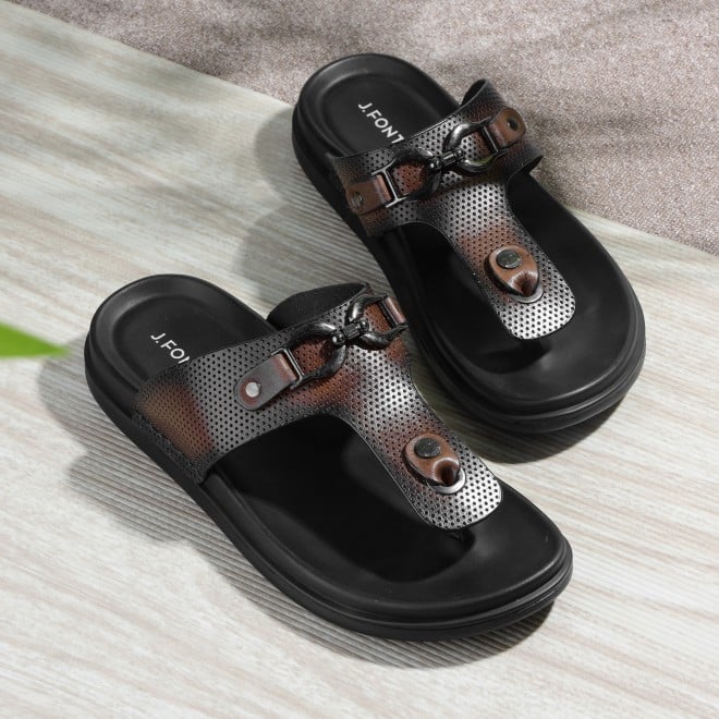 J.Fontini Men Brown Casual Slippers