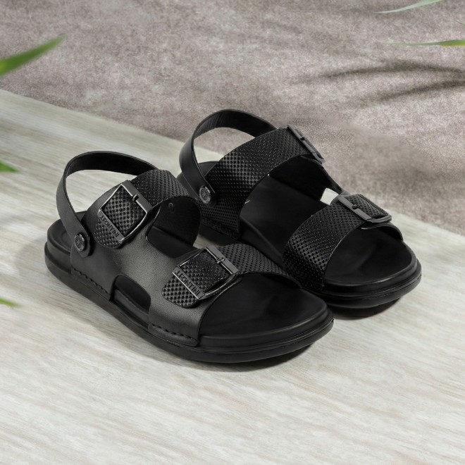 J.Fontini Men Black Casual Sandals