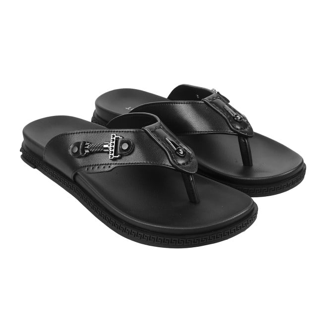 J.Fontini Men Black Casual Slippers