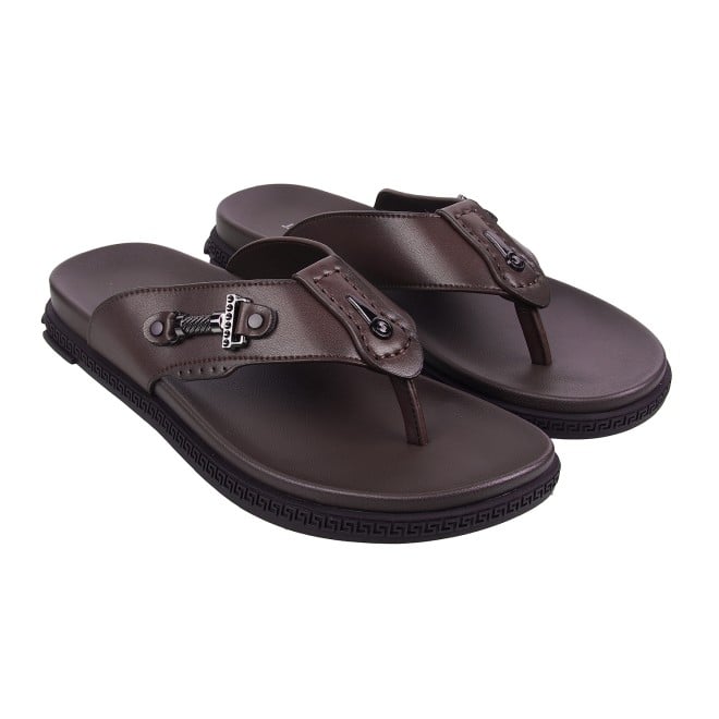 J.Fontini Men Brown Casual Slippers