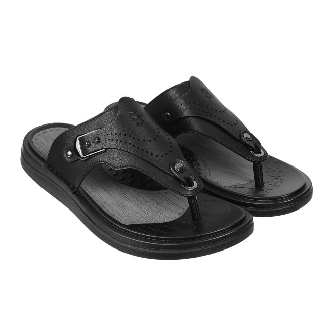 J.Fontini Men Black Casual Slippers