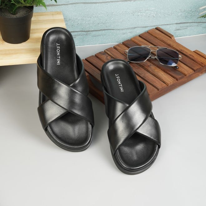 J.Fontini Men Black Casual Slippers (SKU: 60-71-11-41)