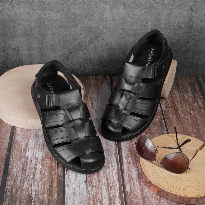 J.Fontini Men Black Casual Sandals