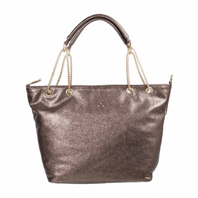 Metallic bronze textured evening bag.