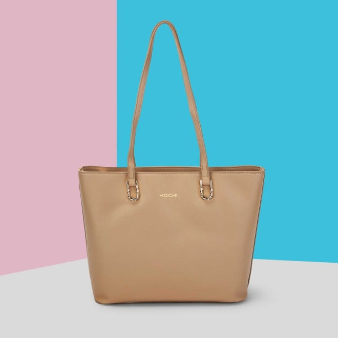 Mochi Women Beige Casual Tote Bag