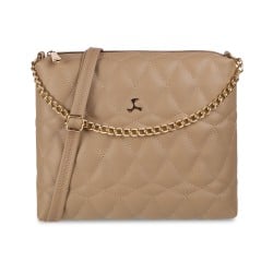 Women Beige Hand Bags Zip Top Sling