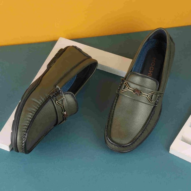 Mochi Men Green Casual Slip-Ons