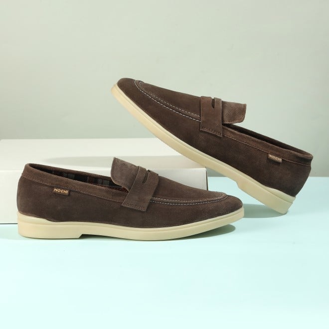 Mochi Men Brown Casual Loafers