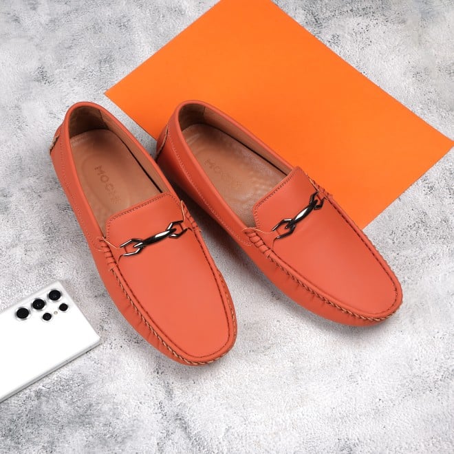 Mochi Men Orange Casual Loafers