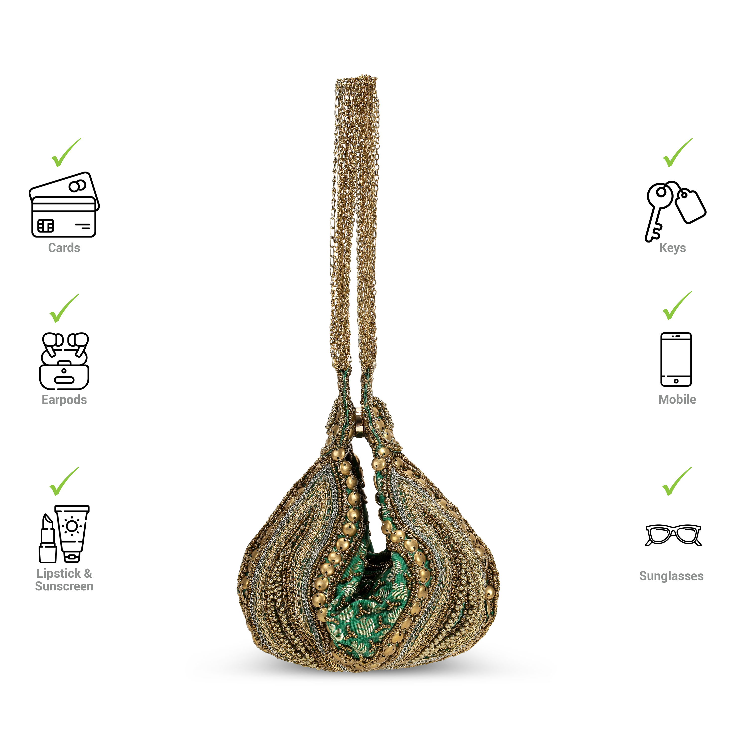 Cheemo Women Green Potlis (SKU: 77-234-21-10)