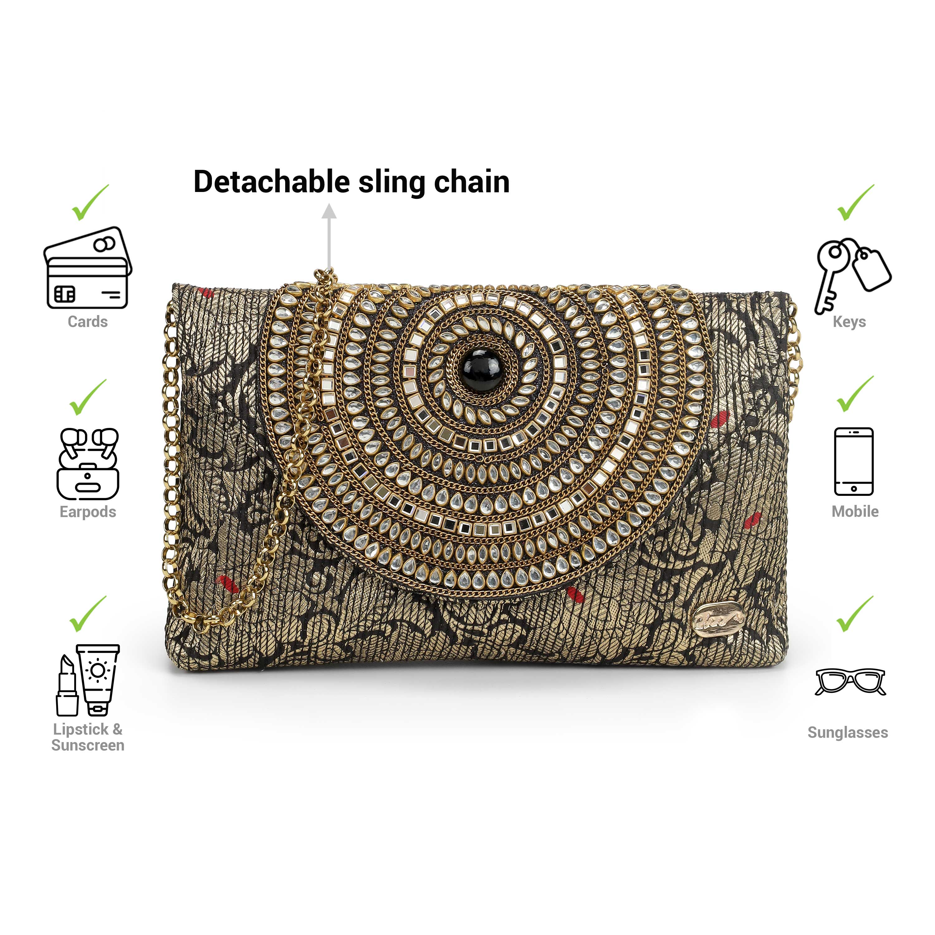 Cheemo Women Black Clutch (SKU: 77-236-11-10)