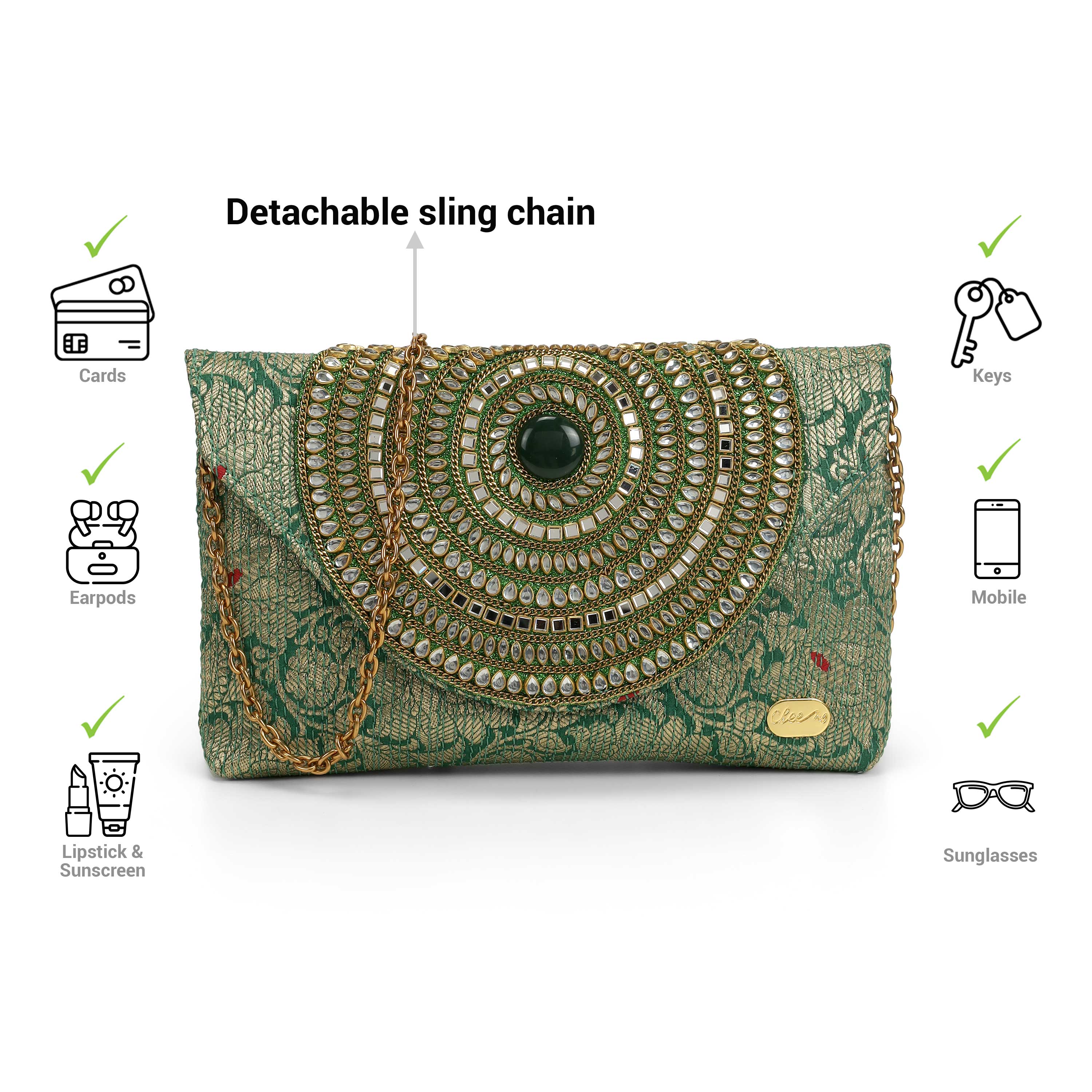 Cheemo Women Green Clutch (SKU: 77-236-21-10)