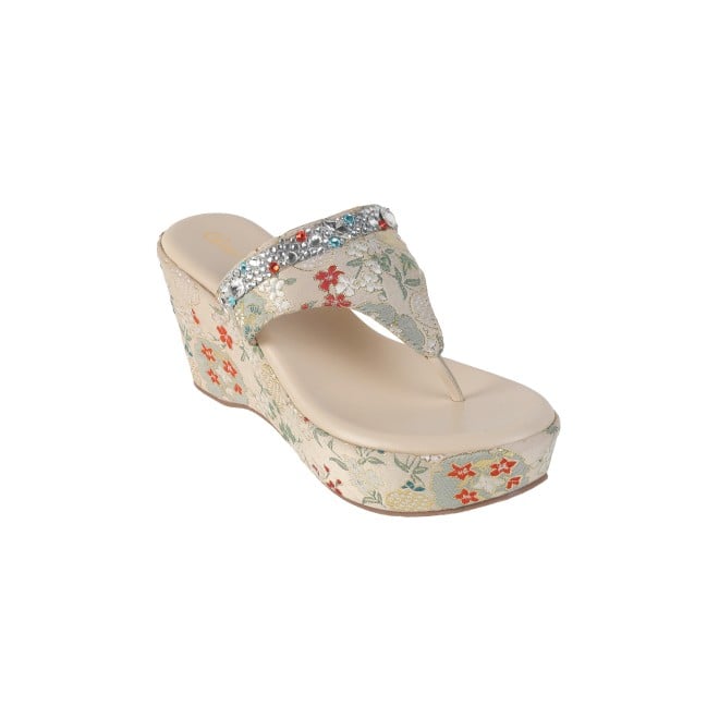 Cheemo Women Beige Ethnic Slip Ons (SKU: 92-153-20-38)