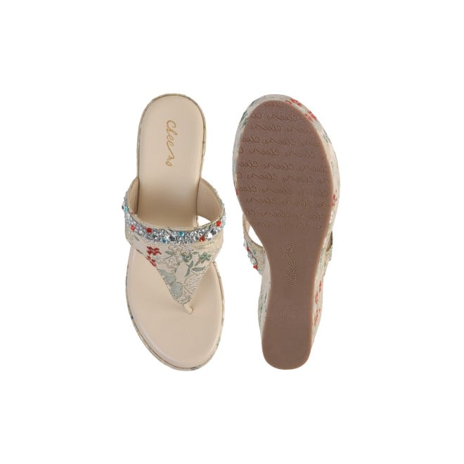 Cheemo Women Beige Ethnic Slip Ons (SKU: 92-153-20-38)