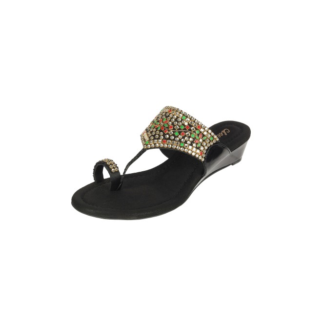 Cheemo Women Black Ethnic Kolhapuris (SKU: 92-156-11-36)