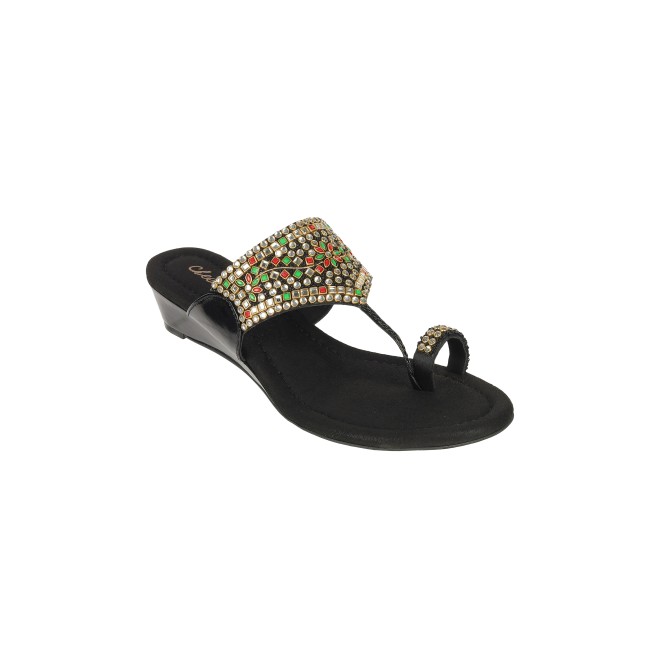 Cheemo Women Black Ethnic Kolhapuris (SKU: 92-156-11-36)