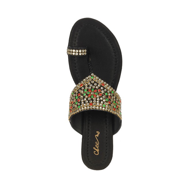 Cheemo Women Black Ethnic Kolhapuris (SKU: 92-156-11-36)