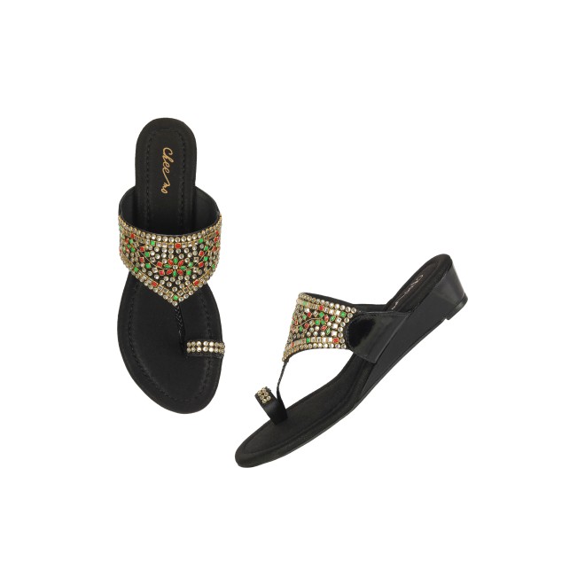 Cheemo Women Black Ethnic Kolhapuris (SKU: 92-156-11-36)