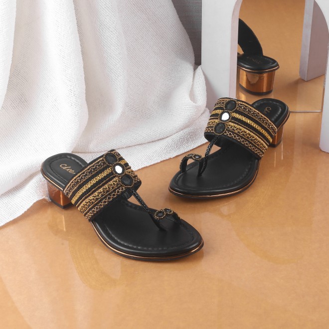 Cheemo Women Black Ethnic Kolhapuris (SKU: 92-157-11-36)