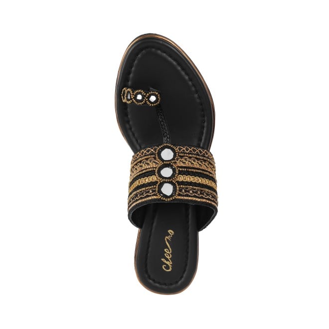 Cheemo Women Black Ethnic Kolhapuris (SKU: 92-157-11-36)