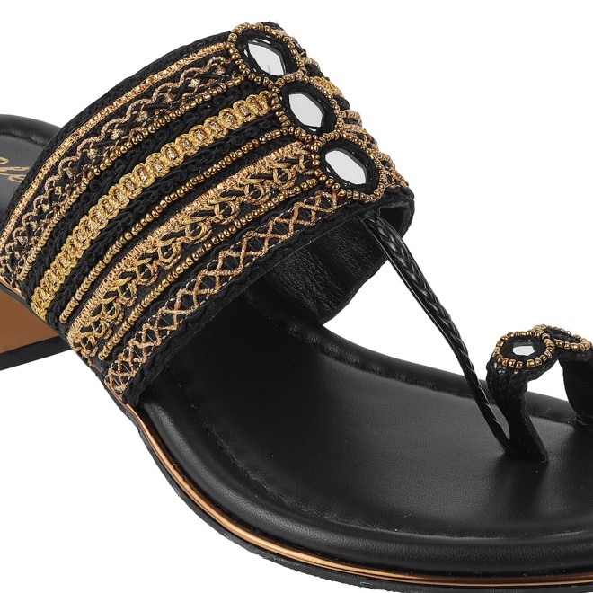 Cheemo Women Black Ethnic Kolhapuris (SKU: 92-157-11-36)