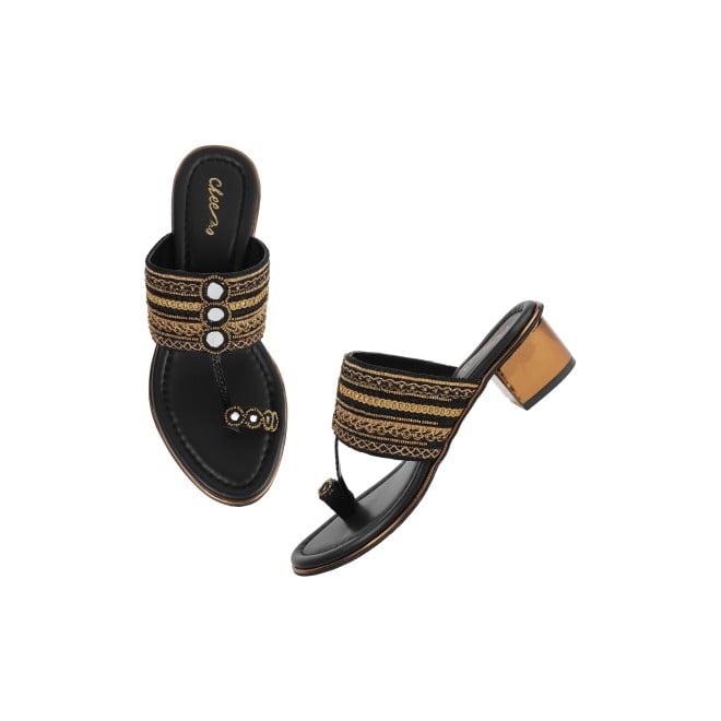 Cheemo Women Black Ethnic Kolhapuris (SKU: 92-157-11-36)