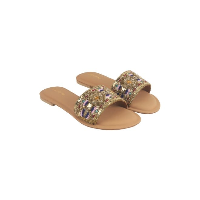 Cheemo Women Antic-gold Ethnic Slip Ons (SKU: 92-161-28-37)