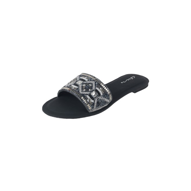 Cheemo Women Black Ethnic Slip Ons (SKU: 92-161-11-36)