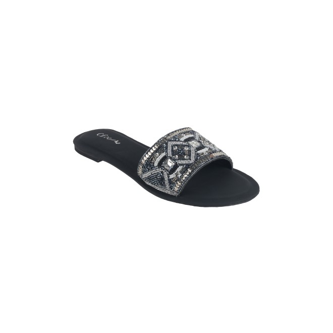 Cheemo Women Black Ethnic Slip Ons (SKU: 92-161-11-36)